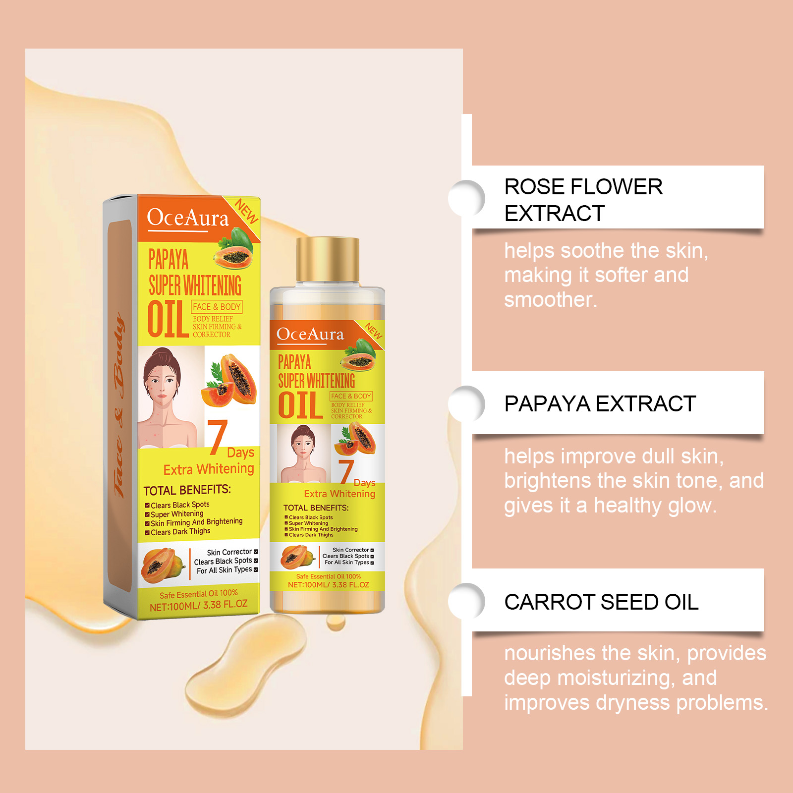 Body Whitening Oil 100ml Natur - đánh giá và giá Substrate Coconut Fiber