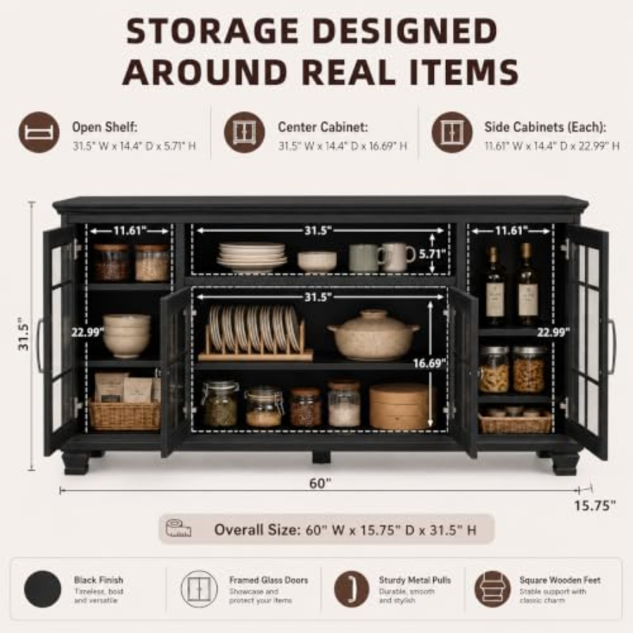 60-Inch Sideboard Buffet with  - đánh giá và giá Glass Door Hinge