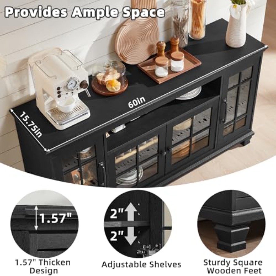 60-Inch Sideboard Buffet with  - đánh giá và giá Glass Door Hinge